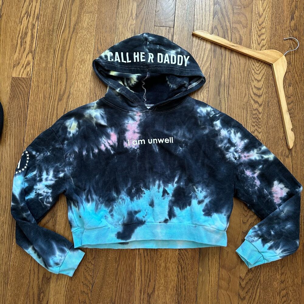 Unwell Call Her Daddy Tie Dye Cropped Hoodie